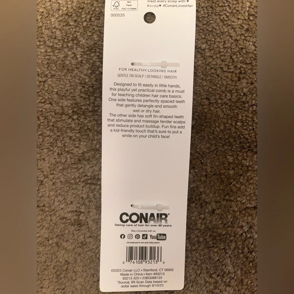 Conair Kids Green Comb w| Scales for Scalp Massage *BRAND NEW/ NEVER USED*